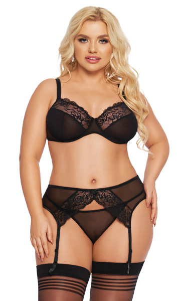 Комплект SoftLine Collection Marella (бюстгальтер, стринги и пояс для чулок), черный, XXL