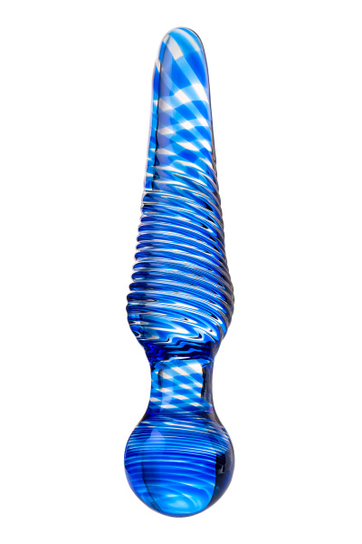Двусторонний фаллоимитатор Sexus Glass, стекло,синий, 17 см